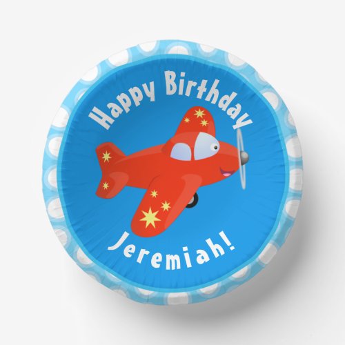 Cute red airplane flying cartoon illustration paper bowls