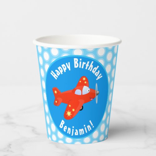 Cute red airplane flying cartoon illustration paper cups