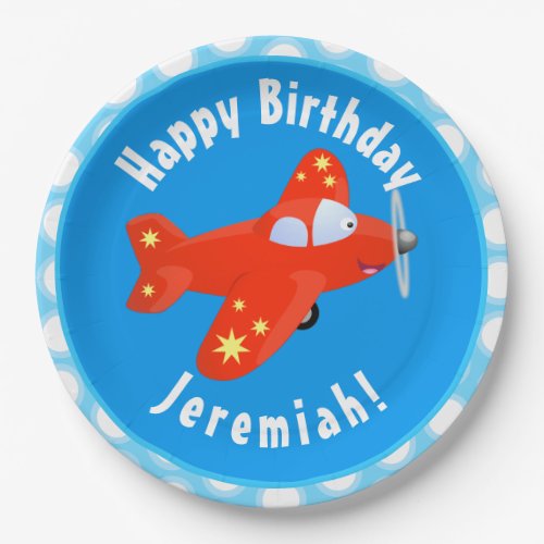 Cute red airplane flying cartoon illustration paper plates