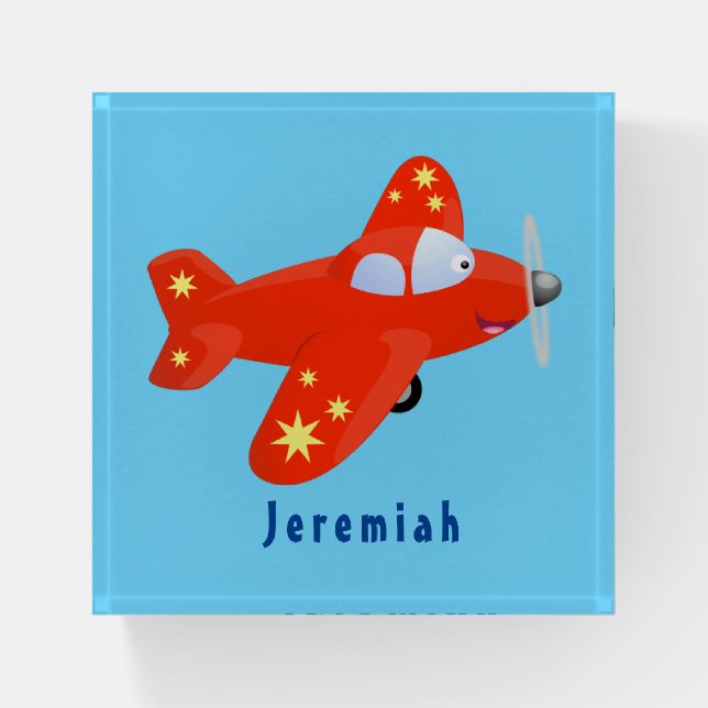 Cute red airplane flying cartoon illustration paperweight (Front)