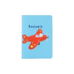 Cute red airplane flying cartoon illustration passport holder