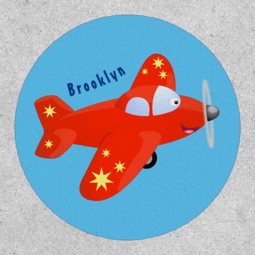 Cute red airplane flying cartoon illustration patch