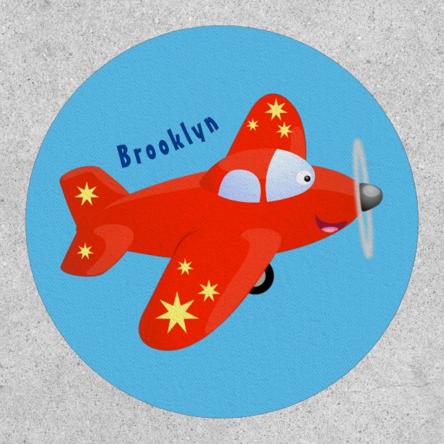Cute red airplane flying cartoon illustration patch (Front)