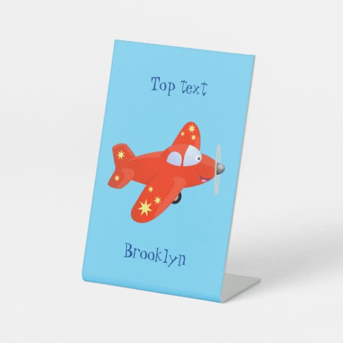 Cute red airplane flying cartoon illustration pedestal sign