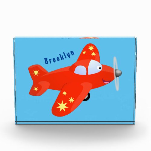 Cute red airplane flying cartoon illustration photo block