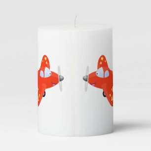 Cute red airplane flying cartoon illustration pillar candle