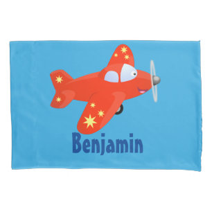 Cute red airplane flying cartoon illustration pillow case