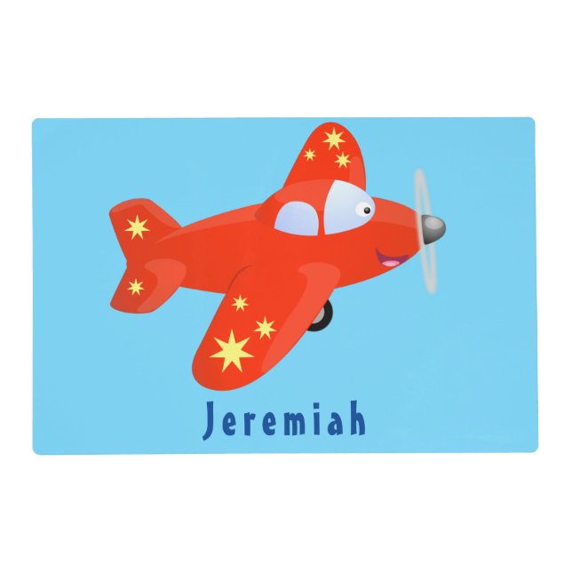 Cute red airplane flying cartoon illustration placemat (Front)