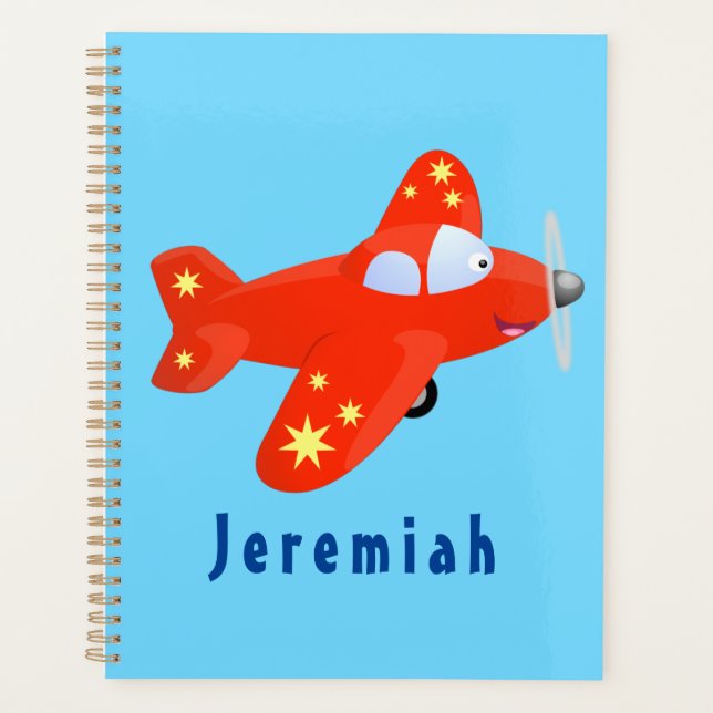 Cute red airplane flying cartoon illustration planner (Front)