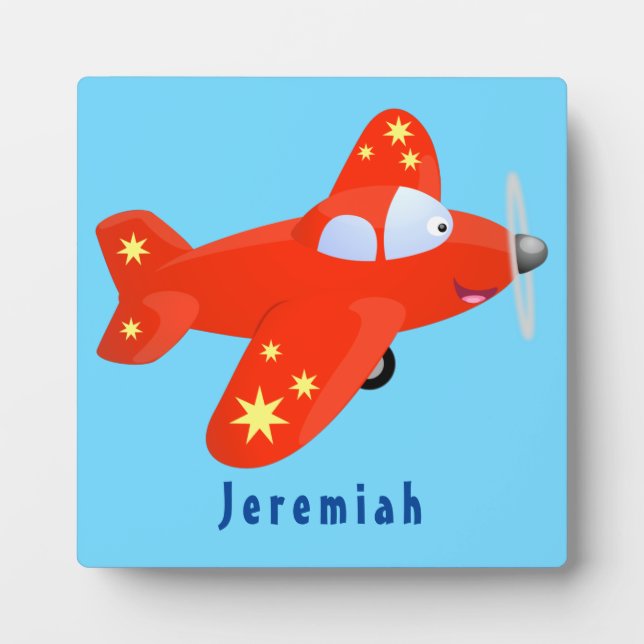 Cute red airplane flying cartoon illustration plaque (Front)
