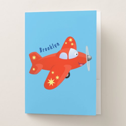 Cute red airplane flying cartoon illustration pocket folder