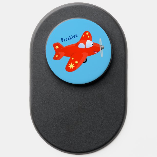 Cute red airplane flying cartoon illustration PopSocket (Popsocket)