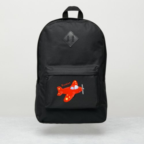 Cute red airplane flying cartoon illustration port authority backpack