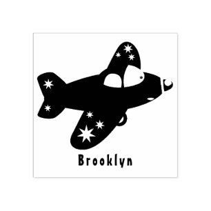 Cute red airplane flying cartoon illustration rubber stamp