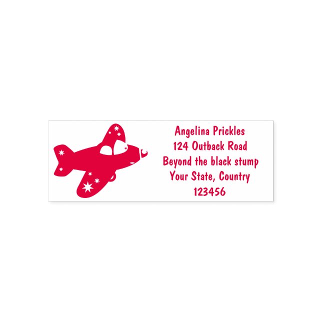 Cute red airplane flying cartoon illustration self-inking stamp (Design)