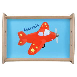 Cute red airplane flying cartoon illustration serving tray