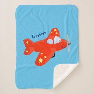 Cute red airplane flying cartoon illustration sherpa blanket