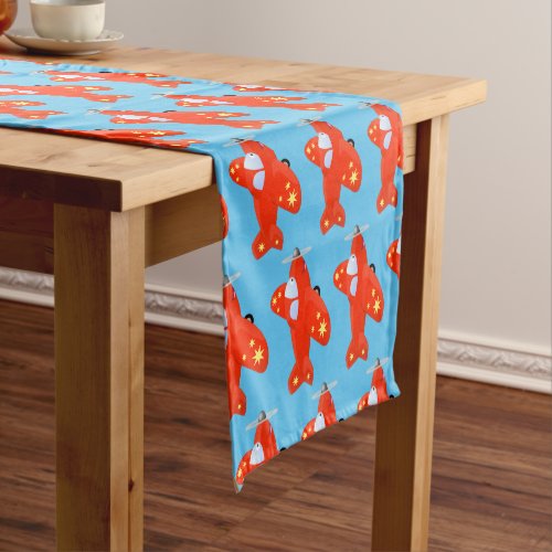 Cute red airplane flying cartoon illustration short table runner