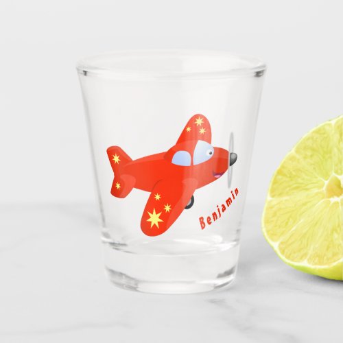 Cute red airplane flying cartoon illustration shot glass