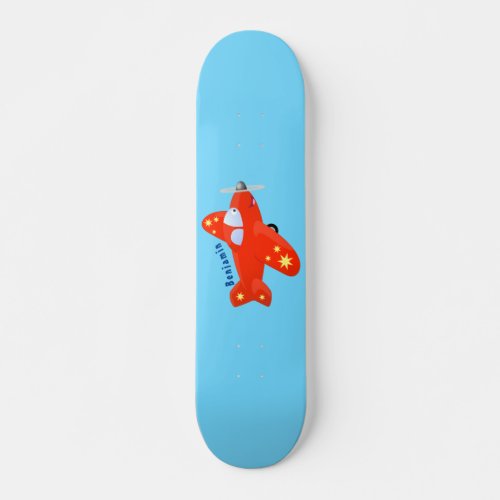 Cute red airplane flying cartoon illustration skateboard