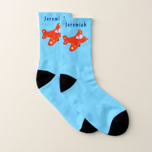 Cute red airplane flying cartoon illustration socks