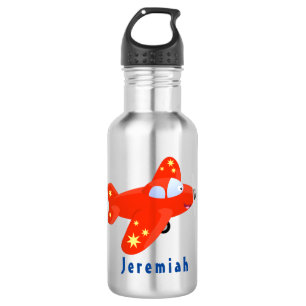 Cute red airplane flying cartoon illustration stainless steel water bottle