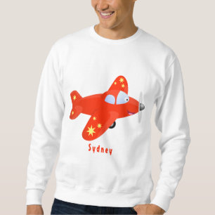 Cute red airplane flying cartoon illustration sweatshirt