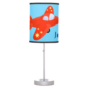 Cute red airplane flying cartoon illustration table lamp