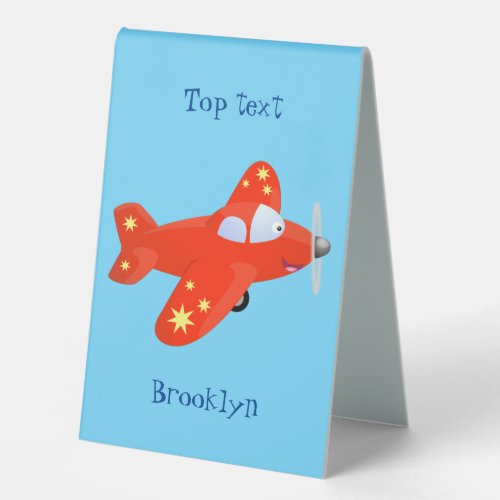 Cute red airplane flying cartoon illustration table tent sign