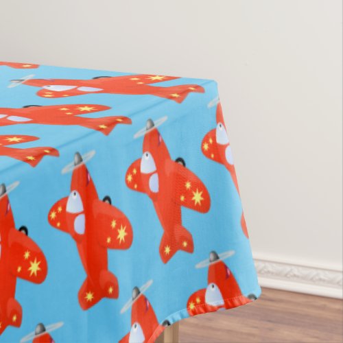 Cute red airplane flying cartoon illustration tablecloth