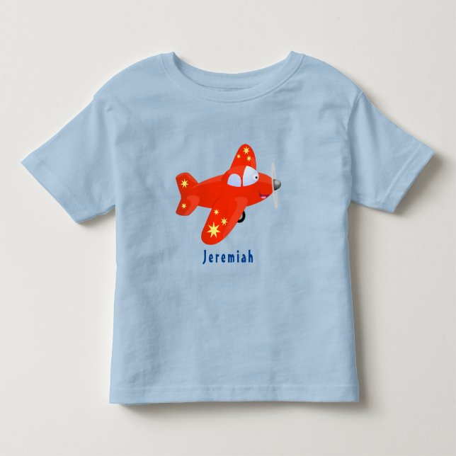 Cute red airplane flying cartoon illustration toddler t-shirt (Front)