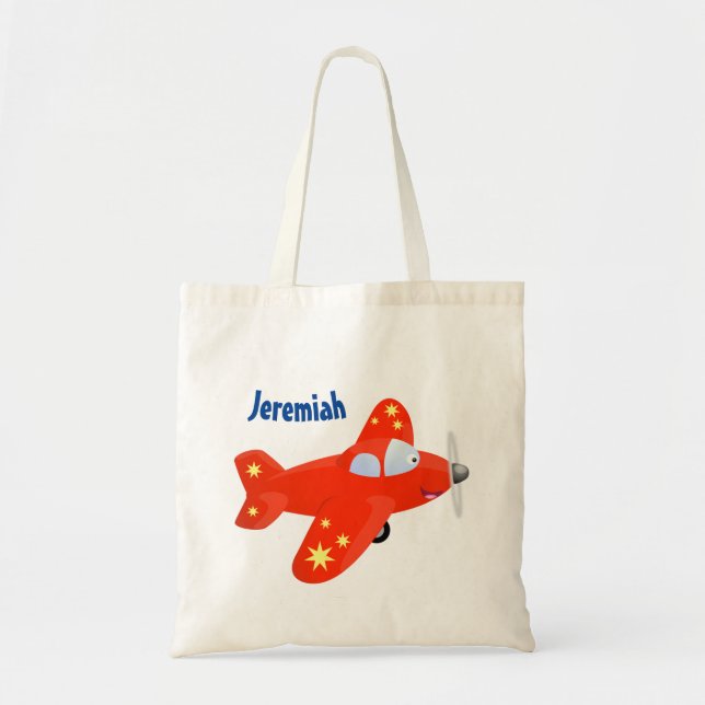 Cute red airplane flying cartoon illustration tote bag (Front)
