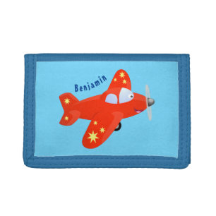 Cute red airplane flying cartoon illustration tri-fold wallet