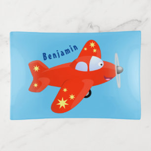 Cute red airplane flying cartoon illustration trinket tray