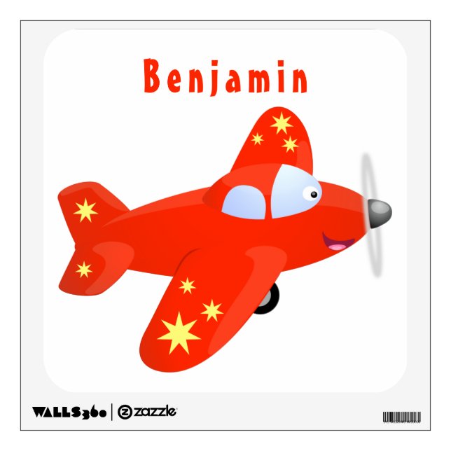 Cute red airplane flying cartoon illustration wall decal (Front)