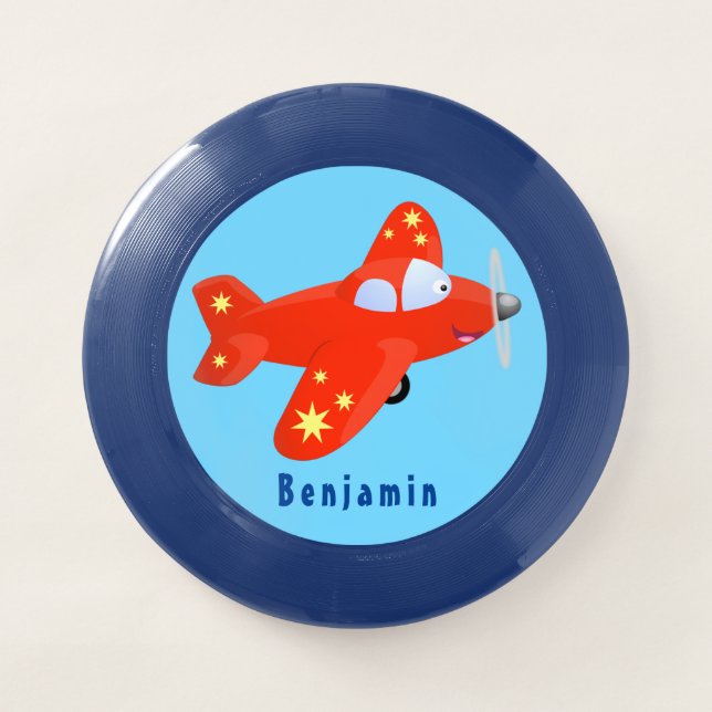 Cute red airplane flying cartoon illustration Wham-O frisbee (Front)