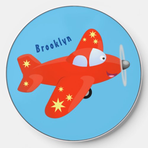 Cute red airplane flying cartoon illustration wireless charger 