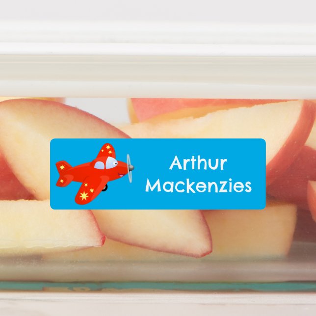 Cute red airplane flying cartoon personalized labels (Affixed)