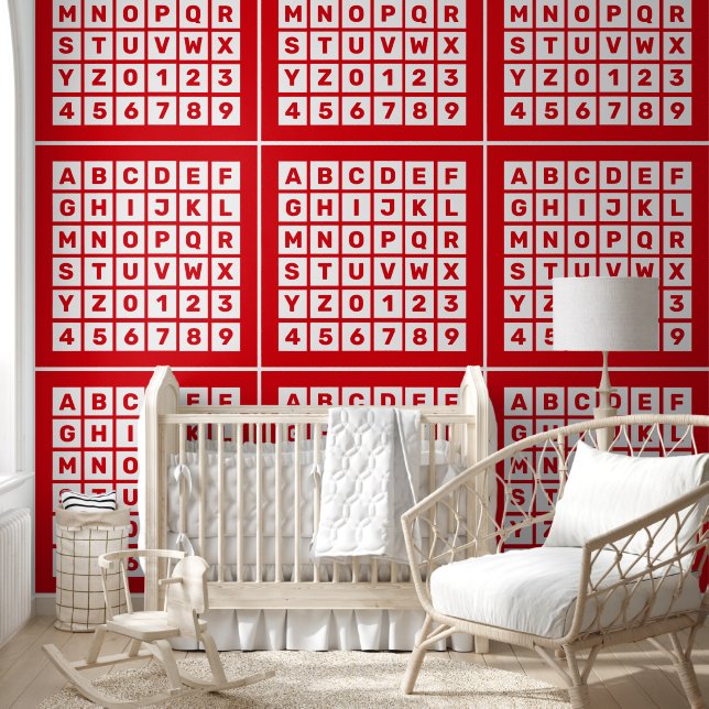 Cute Red Alphabet and Number Pattern Wallpaper (Kids)