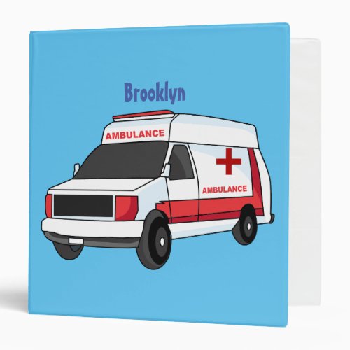 Cute red ambulance van cartoon 3 ring binder