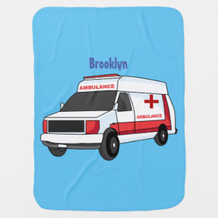 Cute red ambulance van cartoon baby blanket