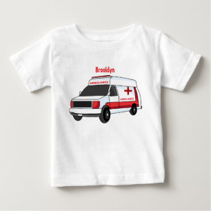 Cute red ambulance van cartoon baby T-Shirt