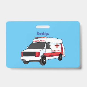 Cute red ambulance van cartoon badge