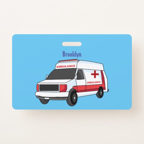 Cute red ambulance van cartoon badge