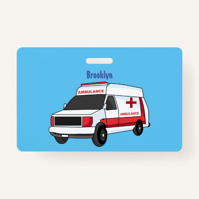 Cute red ambulance van cartoon badge (Front)