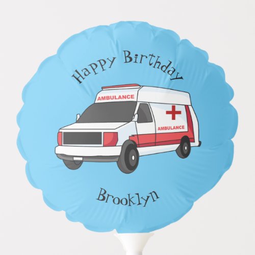 Cute red ambulance van cartoon balloon
