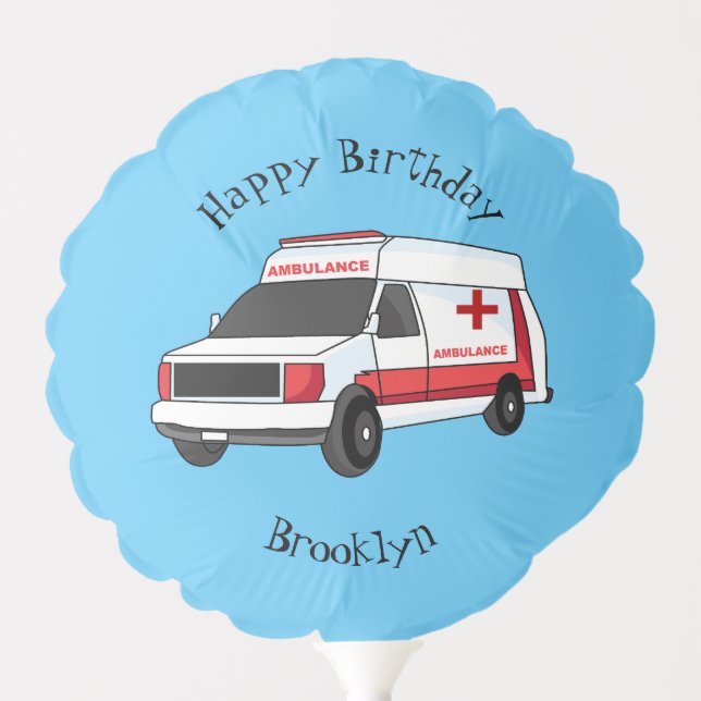 Cute red ambulance van cartoon balloon (Front)