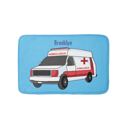 Cute red ambulance van cartoon bath mat