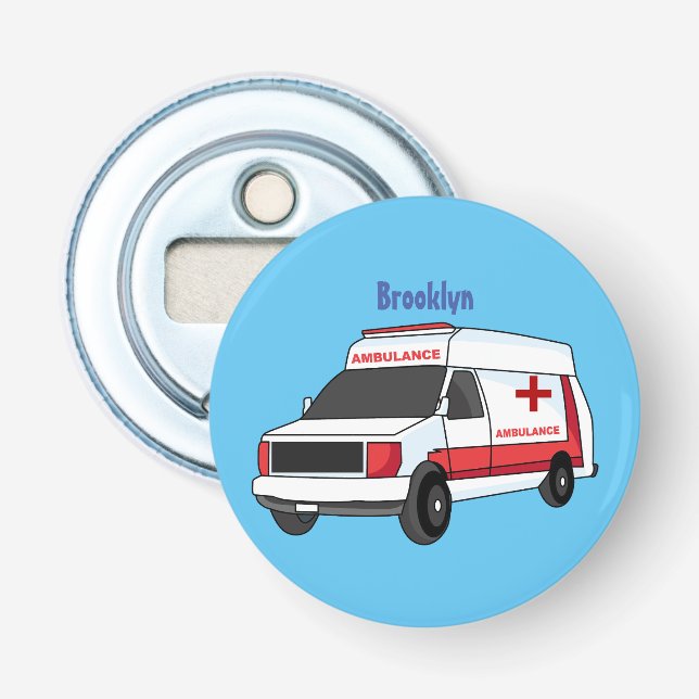Cute red ambulance van cartoon  bottle opener (Front)