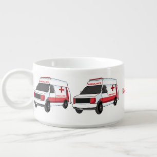 Cute red ambulance van cartoon bowl